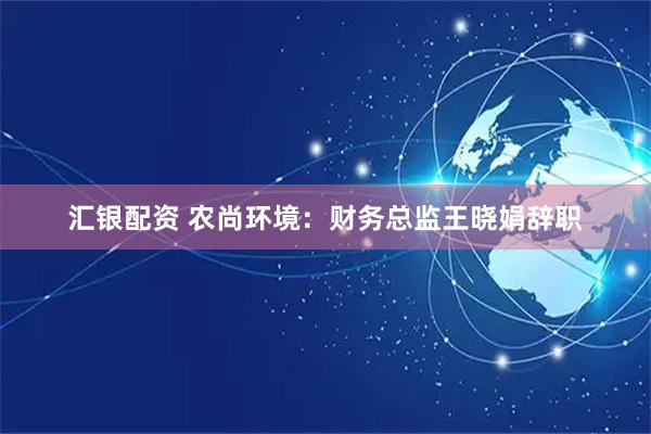 汇银配资 农尚环境：财务总监王晓娟辞职